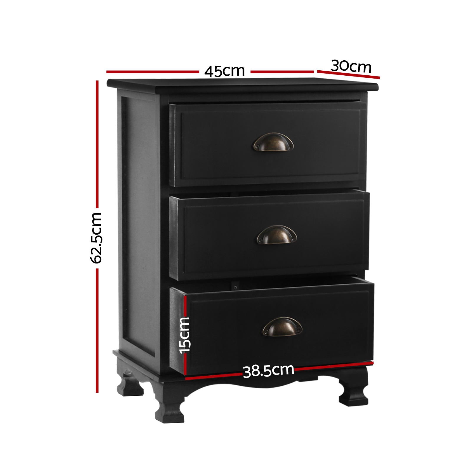 Artiss 2x Bedside Table 3 Drawers Vintage - THYME Black Artiss