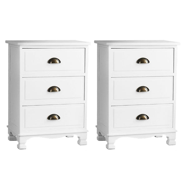 Artiss 2x Bedside Table 3 Drawers Vintage - THYME White Artiss