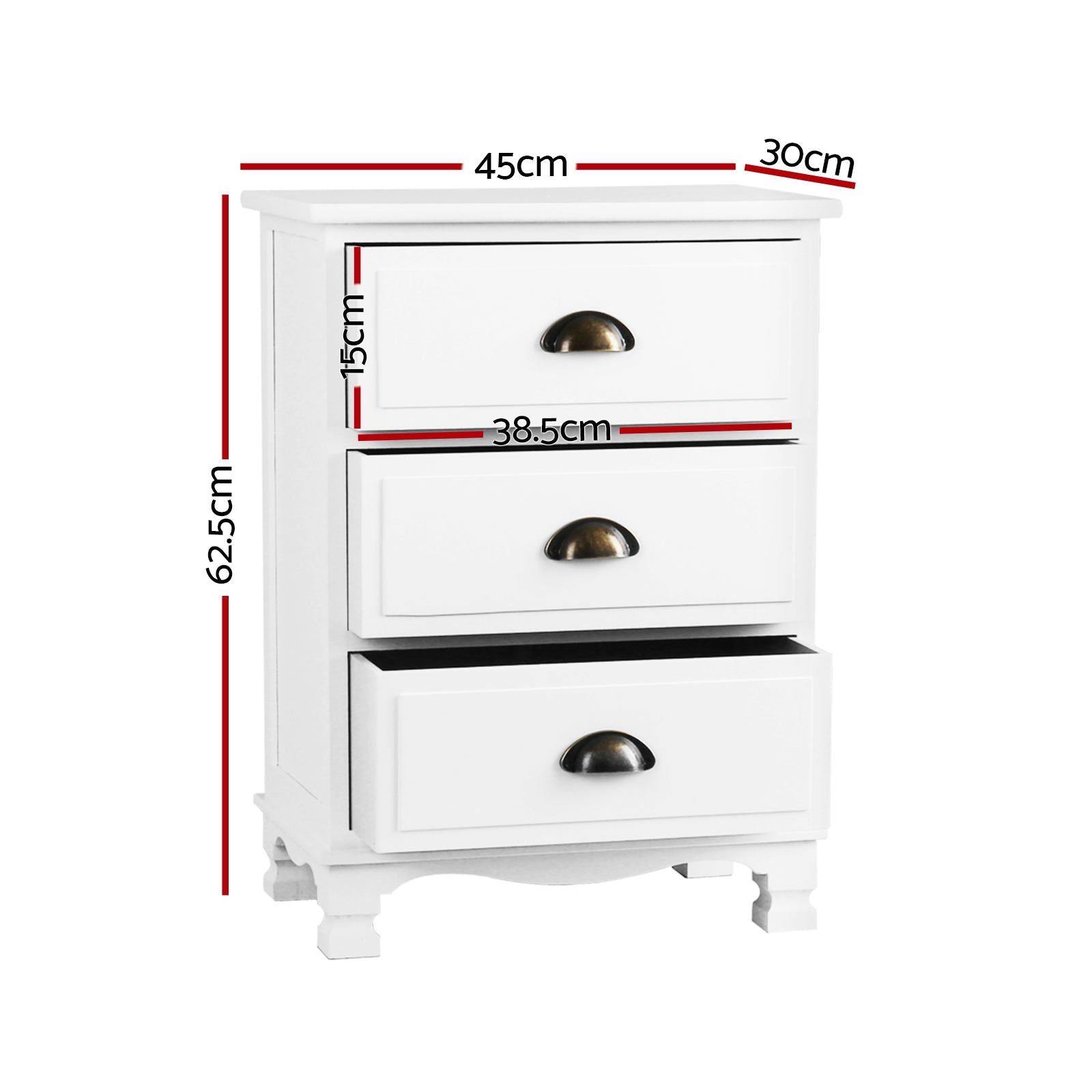 Artiss 2x Bedside Table 3 Drawers Vintage - THYME White Artiss