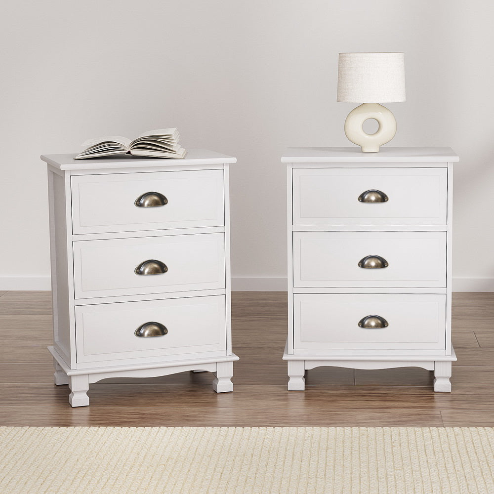 Artiss 2x Bedside Table 3 Drawers Vintage - THYME White Artiss