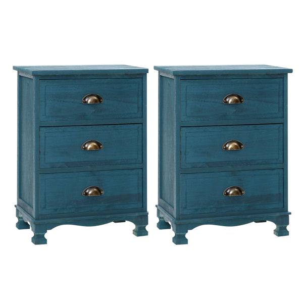 Artiss 2x Bedside Table 3 Drawers Vintage - THYME Blue Artiss