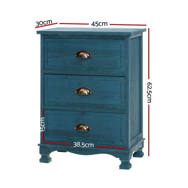 Artiss 2x Bedside Table 3 Drawers Vintage - THYME Blue Artiss
