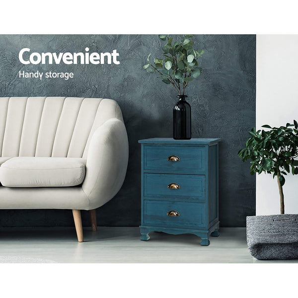 Artiss 2x Bedside Table 3 Drawers Vintage - THYME Blue Artiss