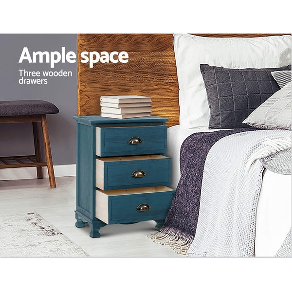 Artiss 2x Bedside Table 3 Drawers Vintage - THYME Blue Artiss