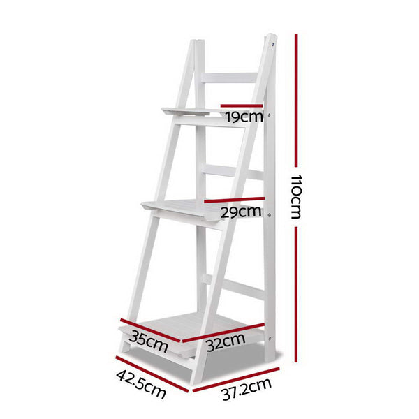 Artiss Display Shelf 3 Tier Wooden Ladder Stand Rack White Artiss