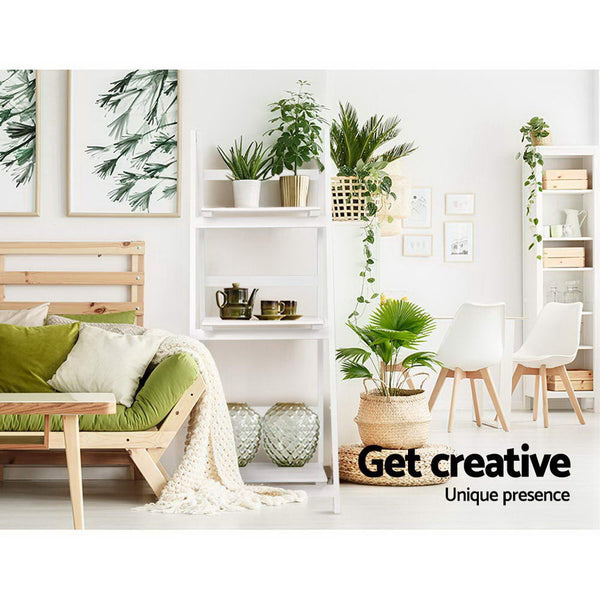 Artiss Display Shelf 3 Tier Wooden Ladder Stand Rack White Artiss