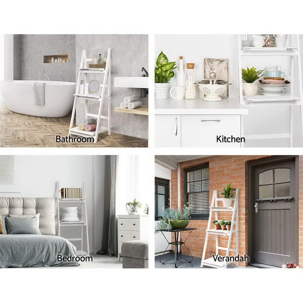 Artiss Display Shelf 3 Tier Wooden Ladder Stand Rack White Artiss