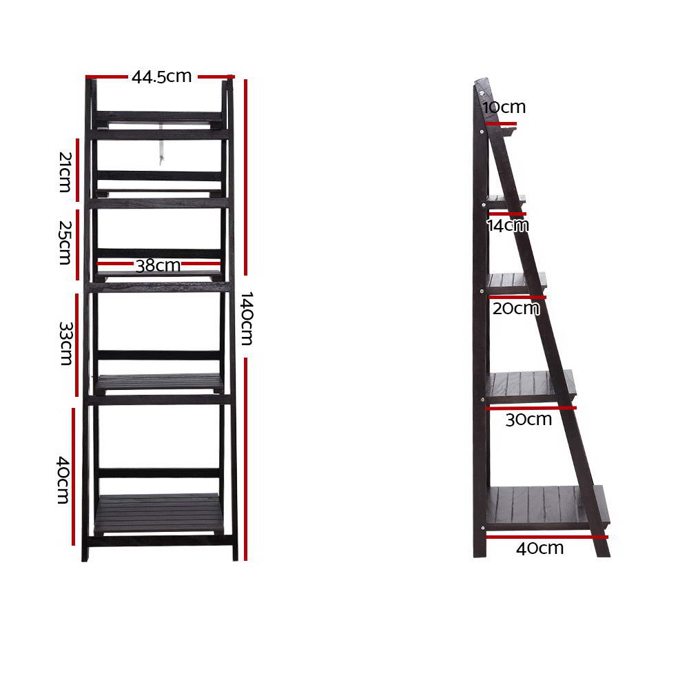 Artiss Display Shelf 5 Tier Wooden Ladder Stand Storage Book Shelves Rack Coffee Artiss