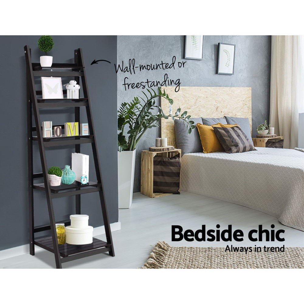 Artiss Display Shelf 5 Tier Wooden Ladder Stand Storage Book Shelves Rack Coffee Artiss
