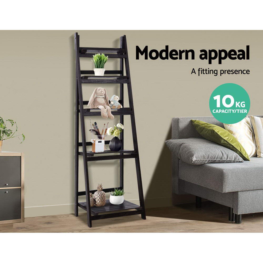 Artiss Display Shelf 5 Tier Wooden Ladder Stand Storage Book Shelves Rack Coffee Artiss