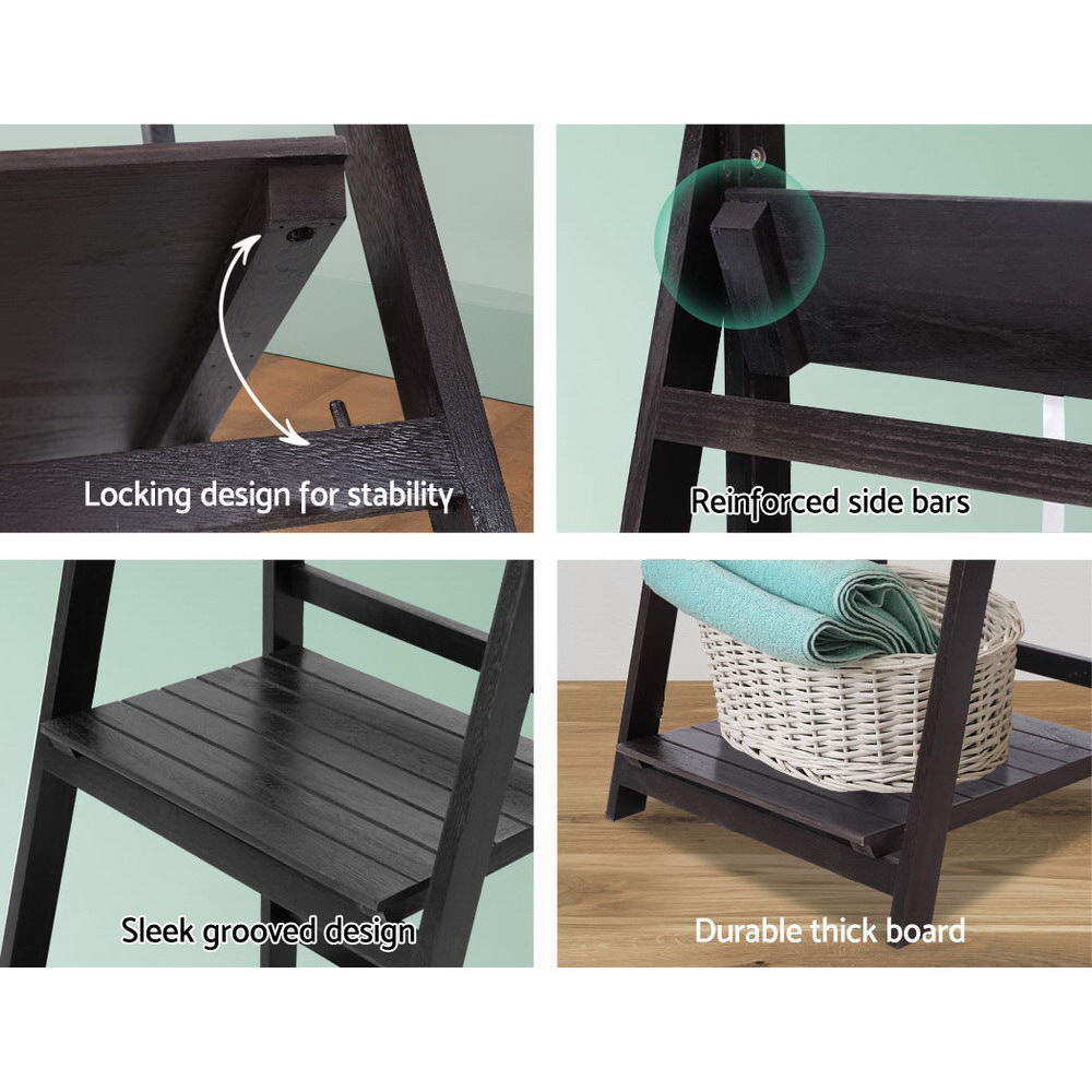 Artiss Display Shelf 5 Tier Wooden Ladder Stand Storage Book Shelves Rack Coffee Artiss