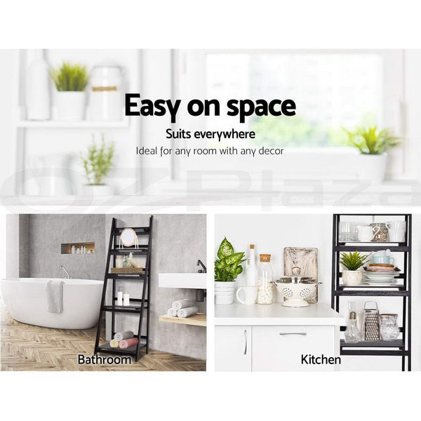 Artiss Display Shelf 5 Tier Wooden Ladder Stand Storage Book Shelves Rack Coffee Artiss