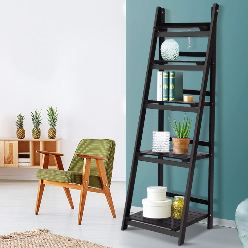 Artiss Display Shelf 5 Tier Wooden Ladder Stand Storage Book Shelves Rack Coffee Artiss