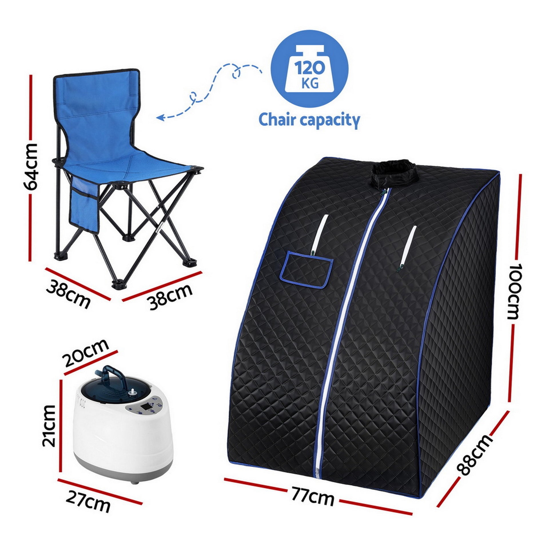 Devanti Portable Steam Sauna Tent 1000W 2L Steamer Pot Personal Home SPA Timer