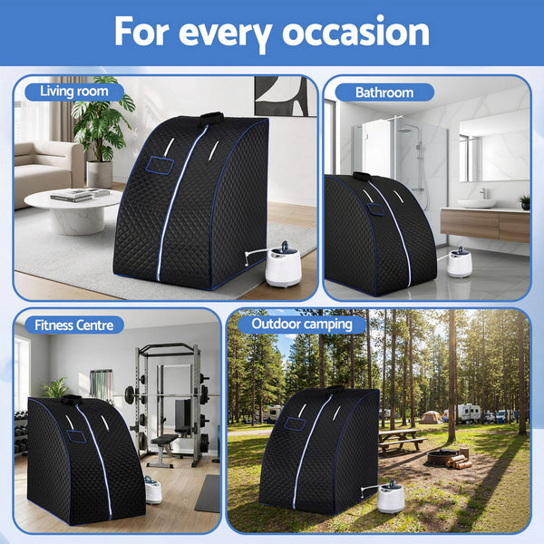 Devanti Portable Steam Sauna Tent 1000W 2L Steamer Pot Personal Home SPA Timer