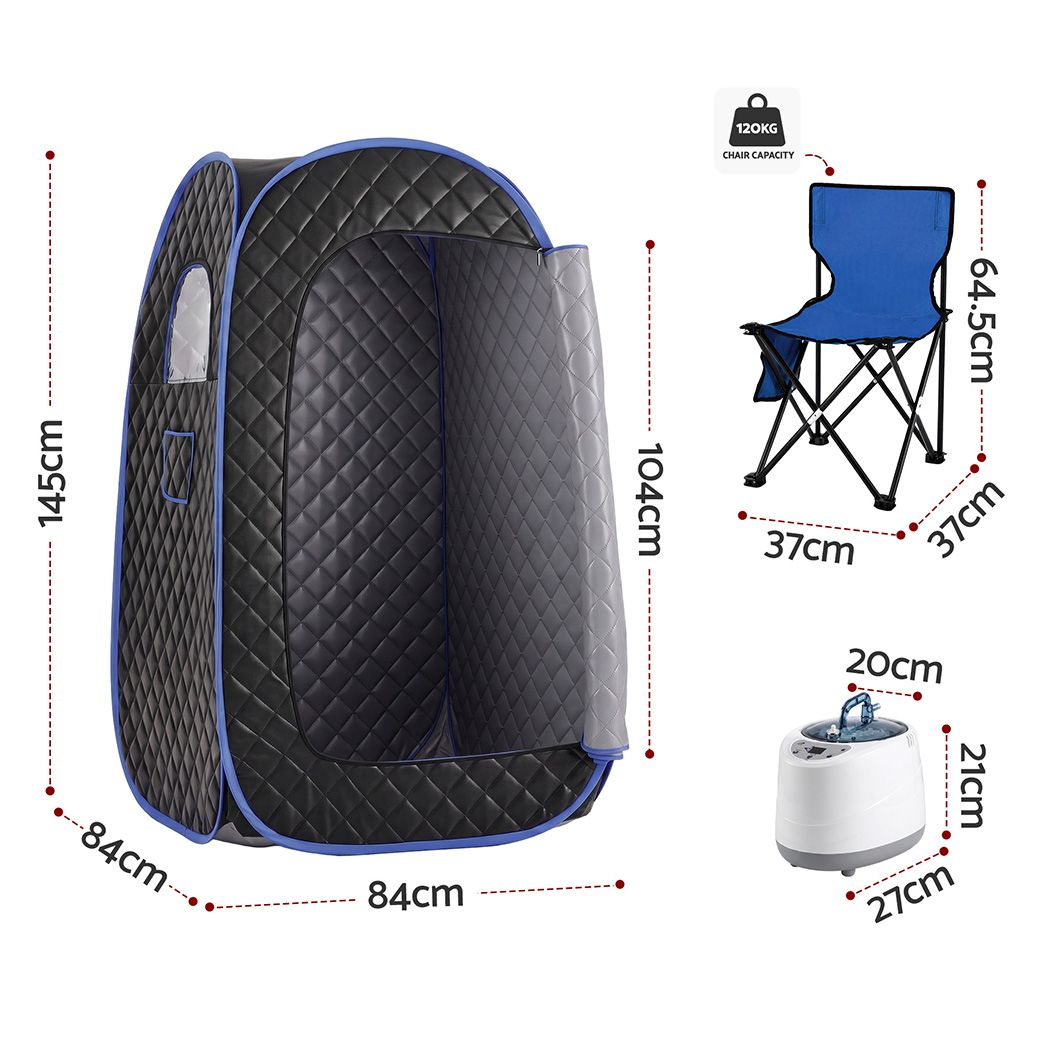 Devanti Portable Steam Sauna Tent 1-Min PoP Up 1000W 2L Steamer Home SPA Timer Awezingly