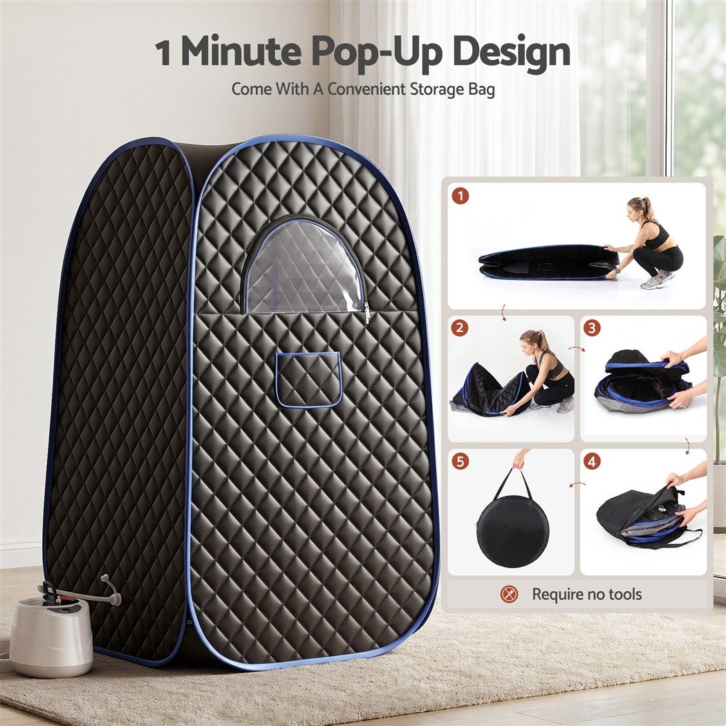 Devanti Portable Steam Sauna Tent 1-Min PoP Up 1000W 2L Steamer Home SPA Timer Awezingly