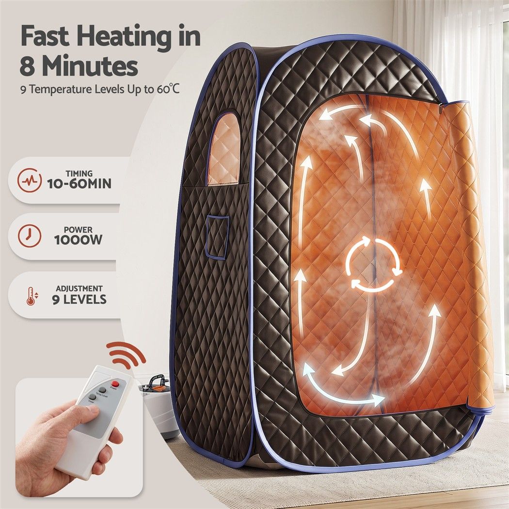 Devanti Portable Steam Sauna Tent 1-Min PoP Up 1000W 2L Steamer Home SPA Timer Awezingly