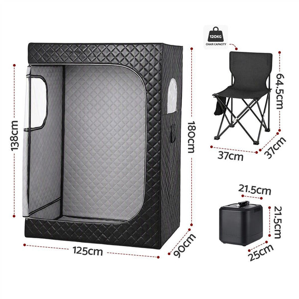 Devanti Portable Steam Sauna Tent 2 Person 1000W 3L Steamer Home SPA 60Min Timer Awezingly