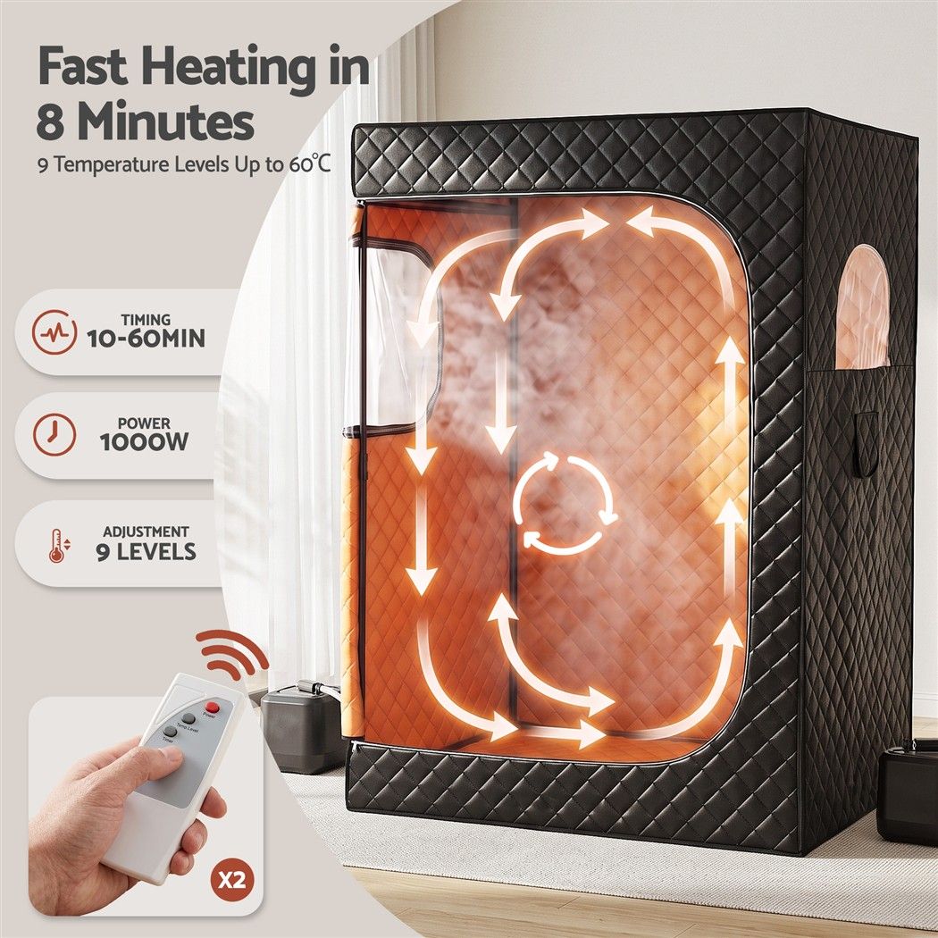 Devanti Portable Steam Sauna Tent 2 Person 1000W 3L Steamer Home SPA 60Min Timer Awezingly