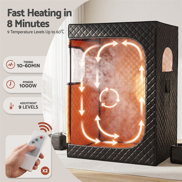 Devanti Portable Steam Sauna Tent 2 Person 1000W 3L Steamer Home SPA 60Min Timer Awezingly