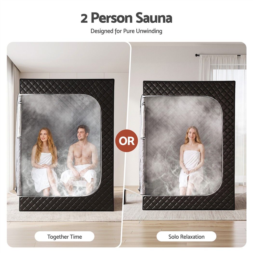 Devanti Portable Steam Sauna Tent 2 Person 1000W 3L Steamer Home SPA 60Min Timer Awezingly