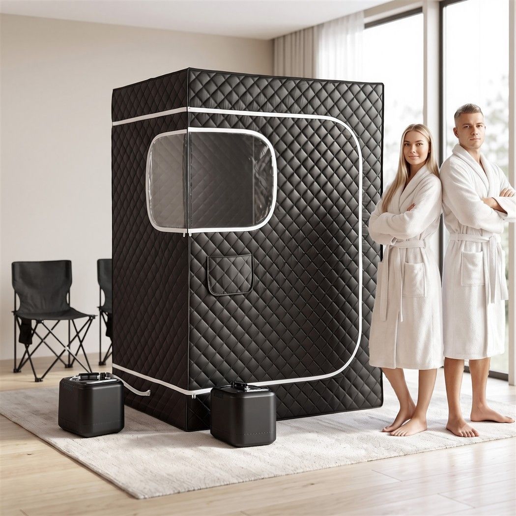 Devanti Portable Steam Sauna Tent 2 Person 1000W 3L Steamer Home SPA 60Min Timer Awezingly