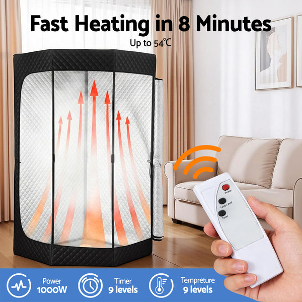 Devanti Portable Steam Sauna Tent 1000W 3L Steamer Pot Full Body Home SPA Timer Awezingly