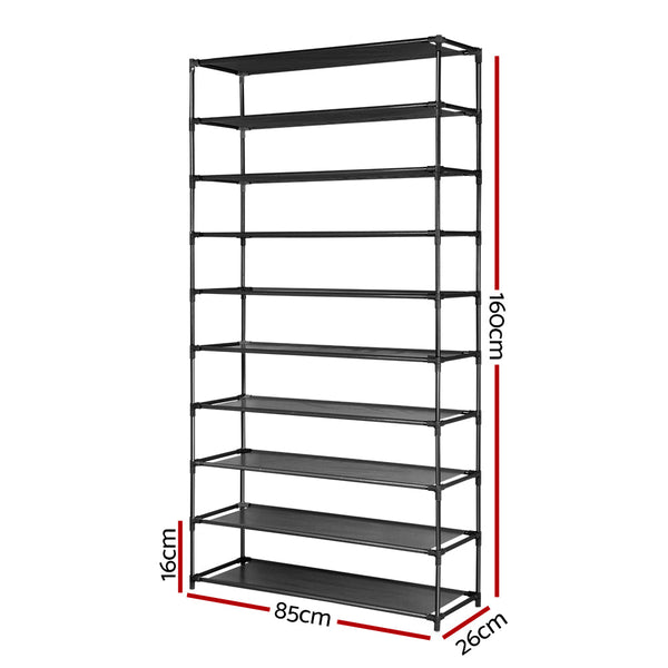 Artiss Shoe Rack 10-Tier (50 Pair) Shoes Organiser DIY Stackable Organizer Storage Shelf Stand Holder Portable Wardrobe Black Artiss