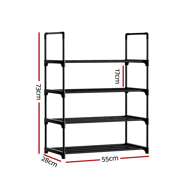 Artiss Shoe Rack Stackable Shelves 4 Tiers 55cm Shoes Storage Stand Black Artiss