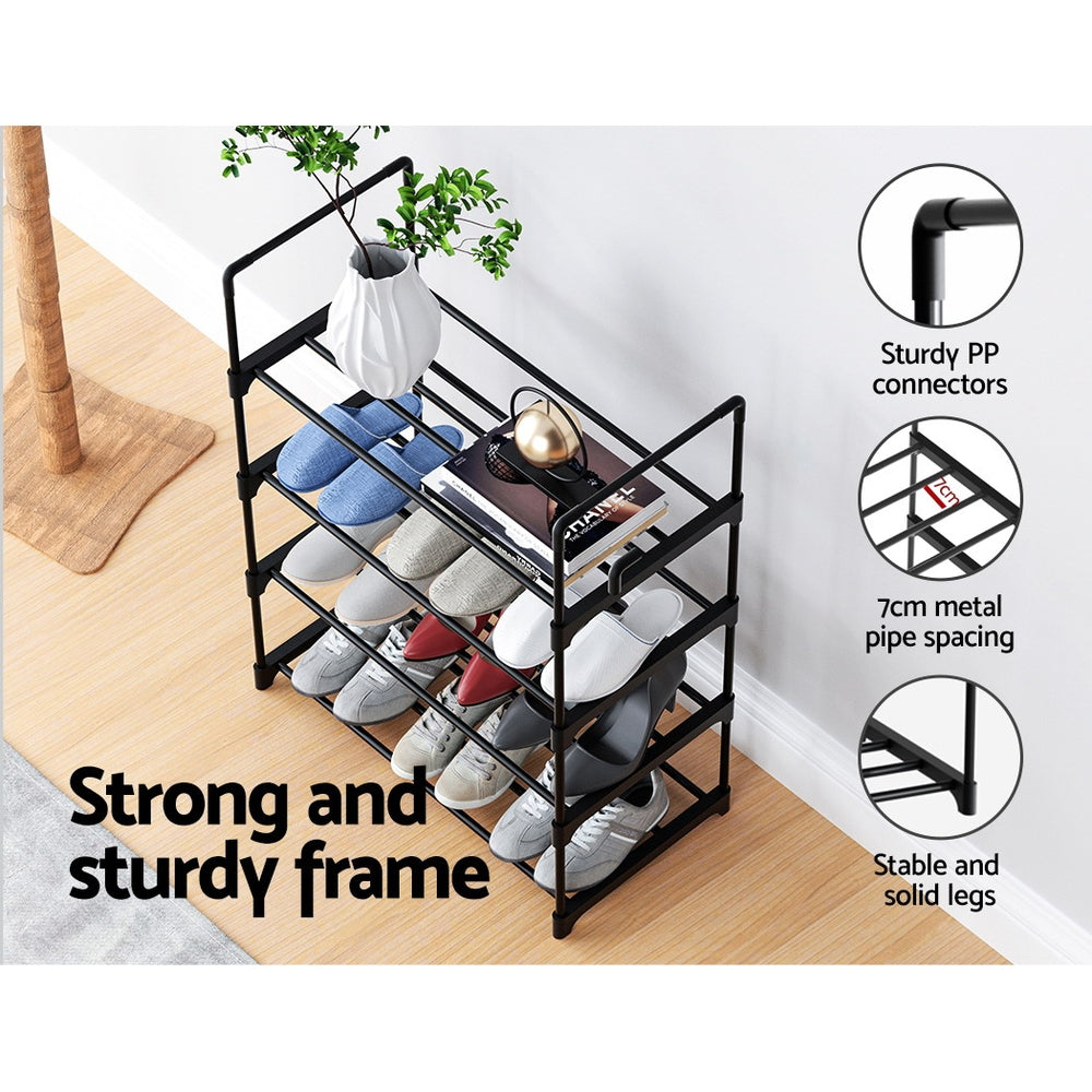 Artiss Shoe Rack Stackable Shelves 4 Tiers 55cm Shoes Storage Stand Black Artiss