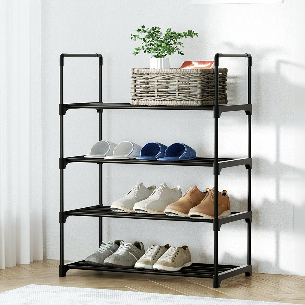 Artiss Shoe Rack Stackable Shelves 4 Tiers 55cm Shoes Storage Stand Black Artiss