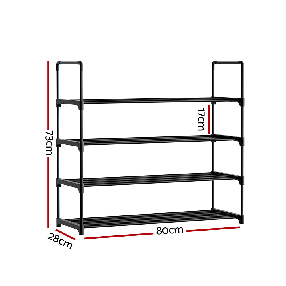 Artiss Shoe Rack Stackable 4 Tiers 80cm Shoes Shelves Storage Stand Black Artiss