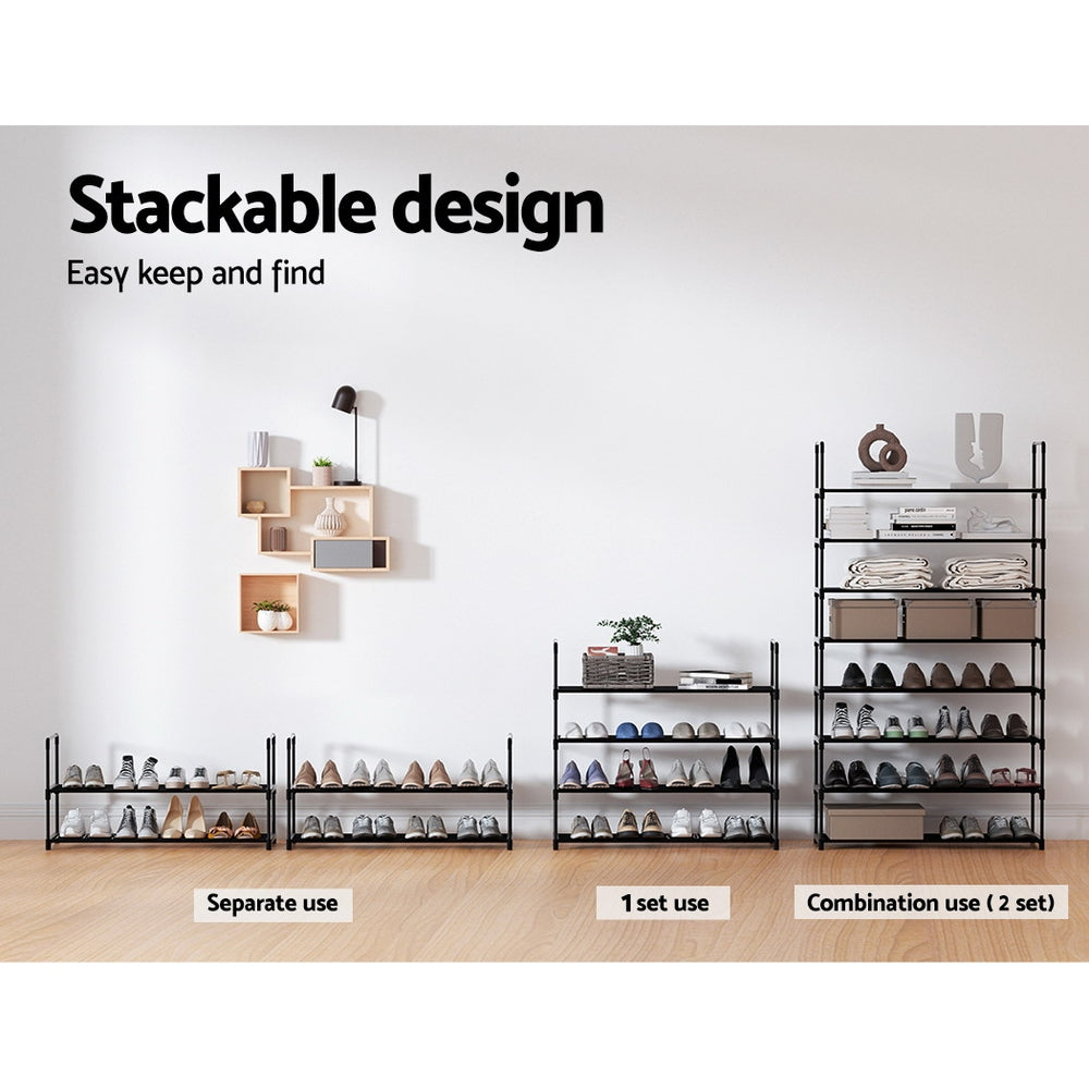 Artiss Shoe Rack Stackable 4 Tiers 80cm Shoes Shelves Storage Stand Black Artiss