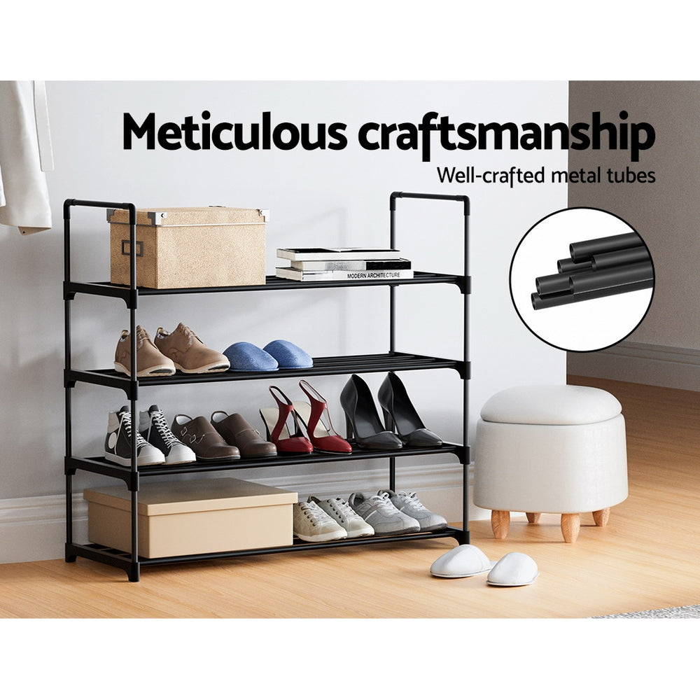 Artiss Shoe Rack Stackable 4 Tiers 80cm Shoes Shelves Storage Stand Black Artiss