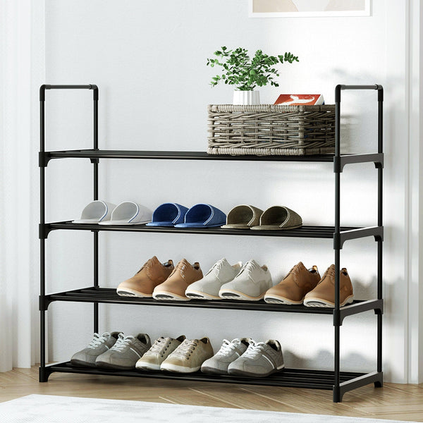 Artiss Shoe Rack Stackable 4 Tiers 80cm Shoes Shelves Storage Stand Black Artiss