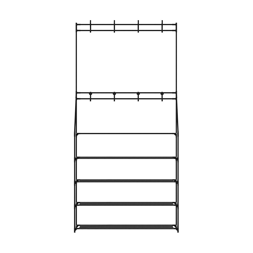 Artiss Shoe Rack Coat Hat Stand Hallway Shoes Storage Tree Metal Shelves Black Artiss
