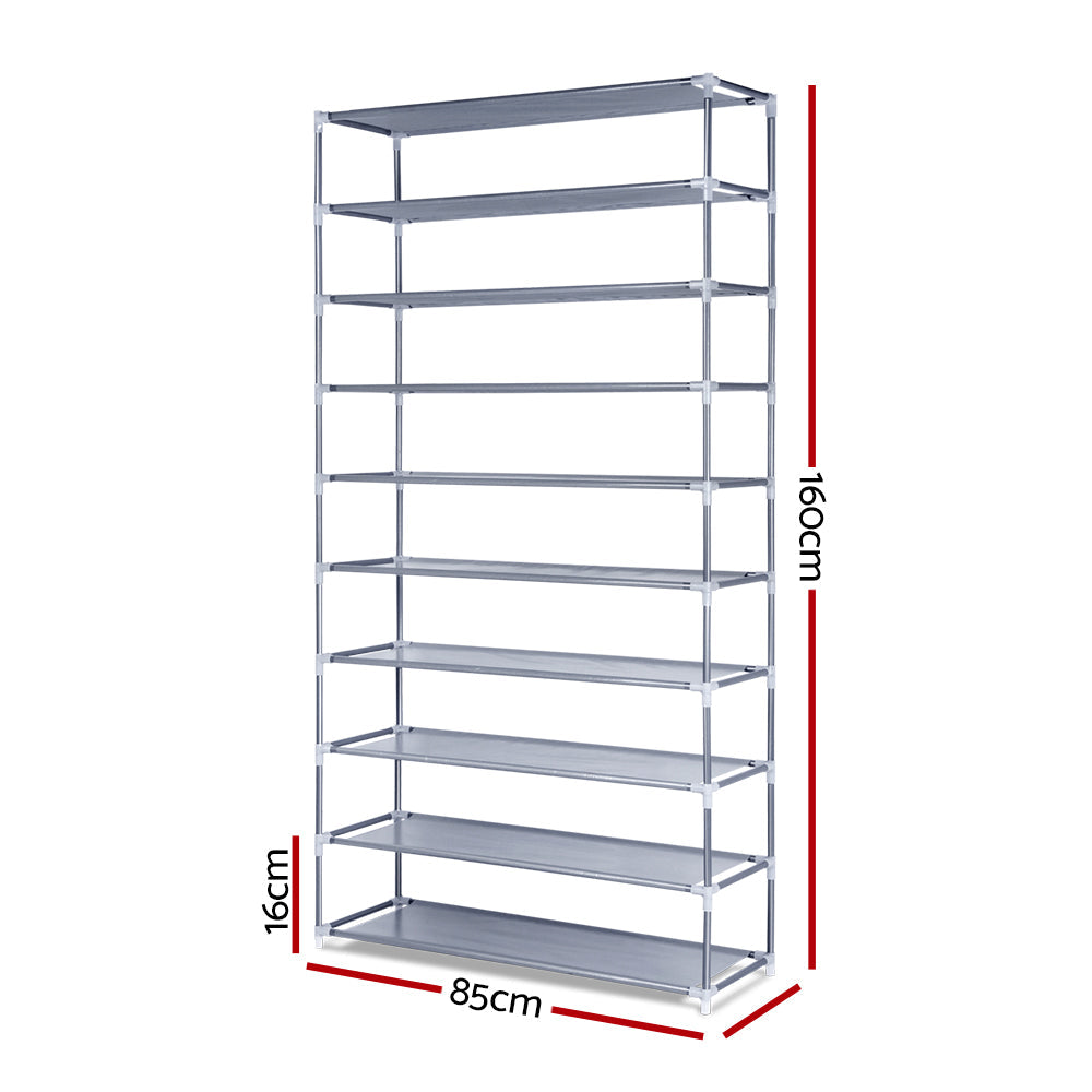 Artiss Shoe Rack 10-Tier (50 Pair) Shoes Organiser DIY Stackable Organizer Storage Shelf Stand Holder Portable Wardrobe Silver Artiss