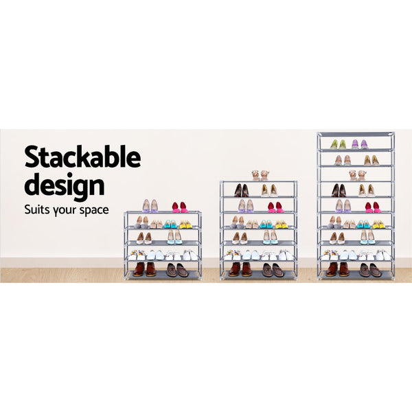Artiss Shoe Rack 10-Tier (50 Pair) Shoes Organiser DIY Stackable Organizer Storage Shelf Stand Holder Portable Wardrobe Silver Artiss