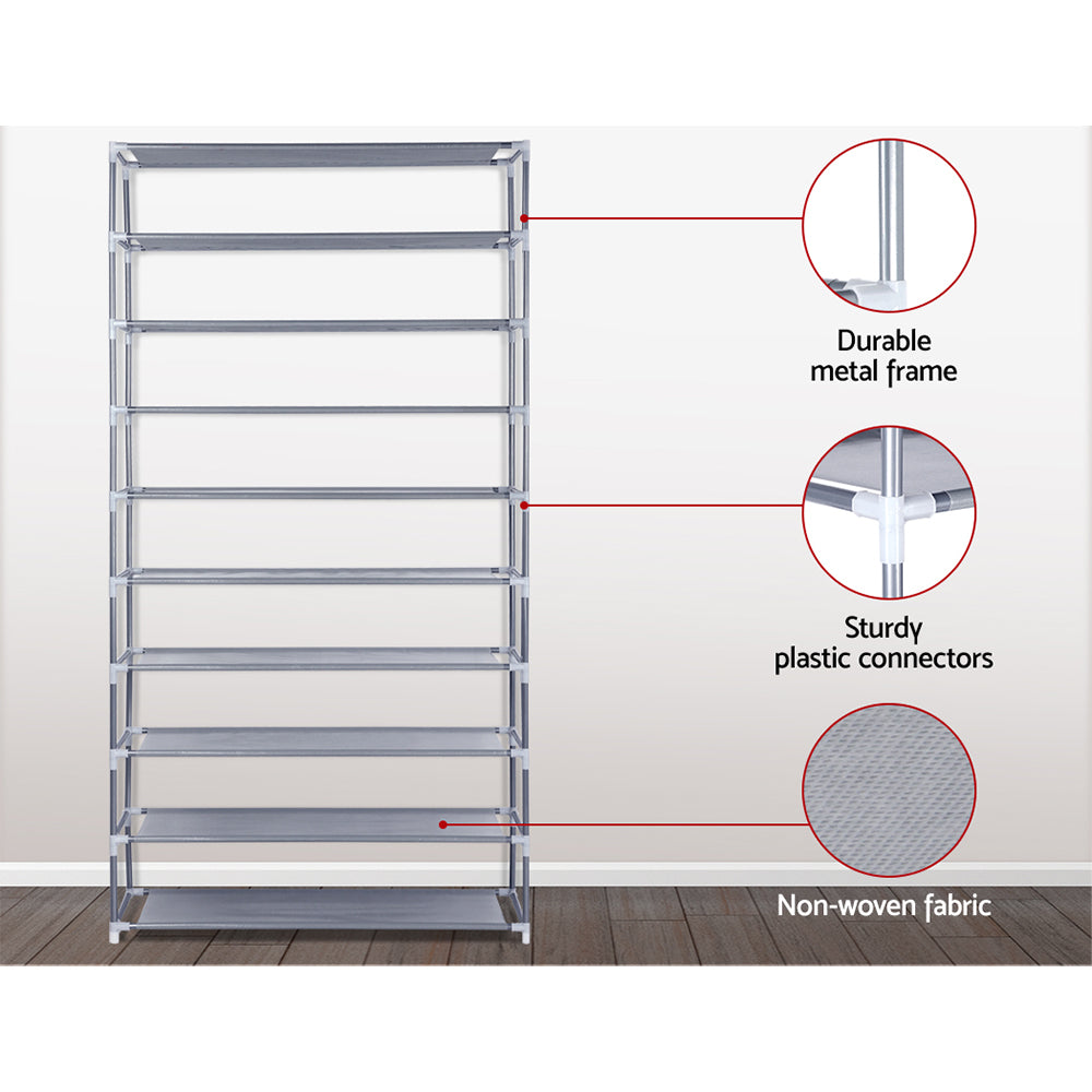 Artiss Shoe Rack 10-Tier (50 Pair) Shoes Organiser DIY Stackable Organizer Storage Shelf Stand Holder Portable Wardrobe Silver Artiss