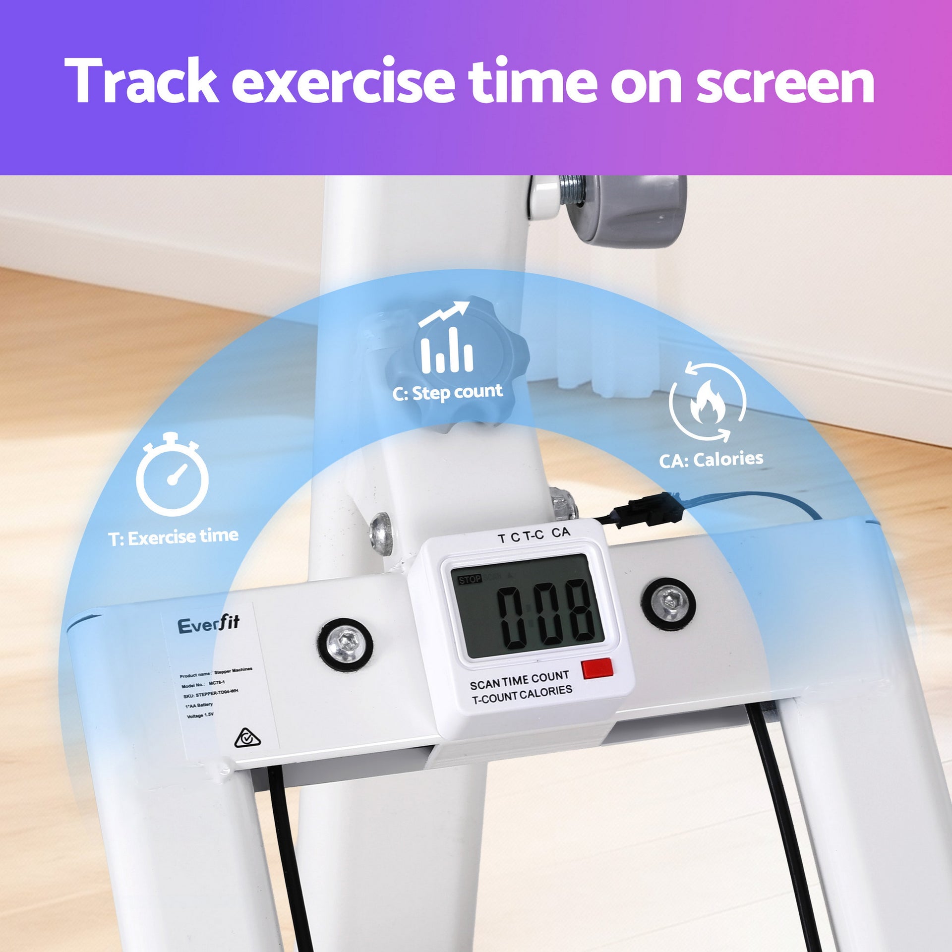 Everfit Step Machine Stair Climber for Home Gym Exercise Foldable LED Display Adjustable Handlebar