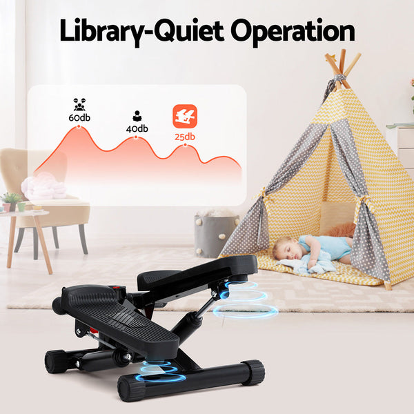 Everfit Mini Stepper with Resistance Rope Aerobic for Exercise Compact Home Workout Black Awezingly