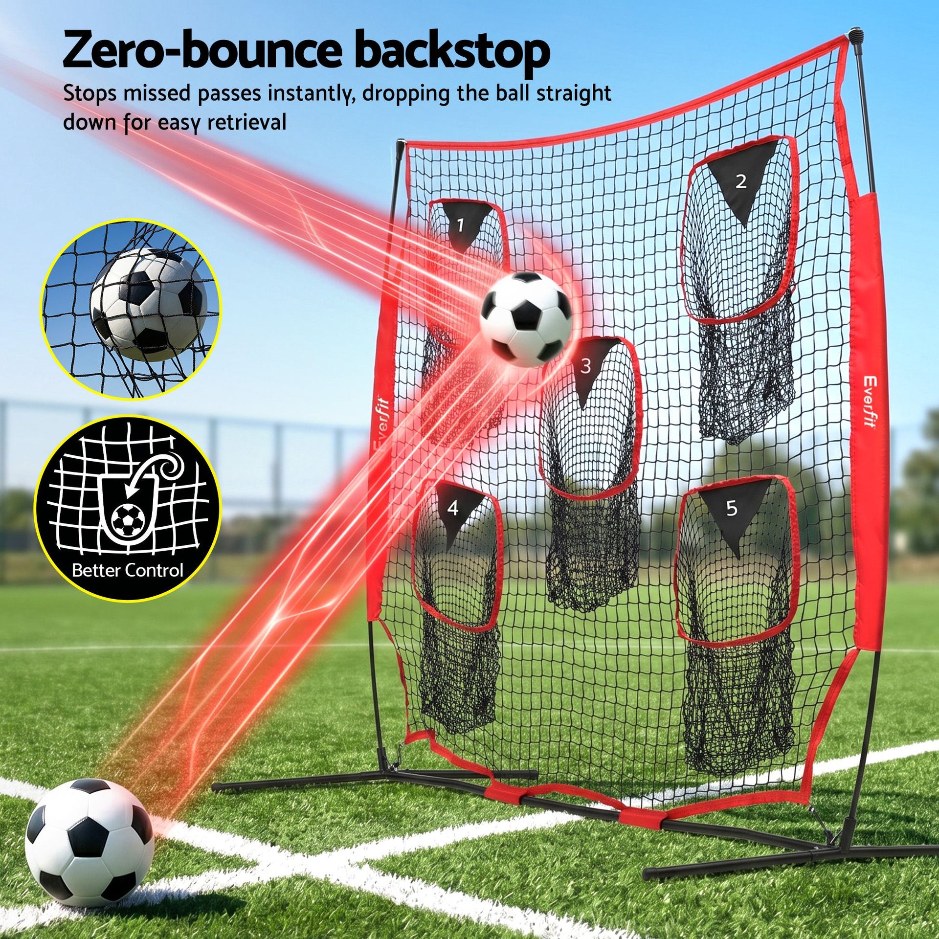Everfit 1.8m Football Training Net 5 Target Portable Soccer Goal Nets Rebounder Everfit