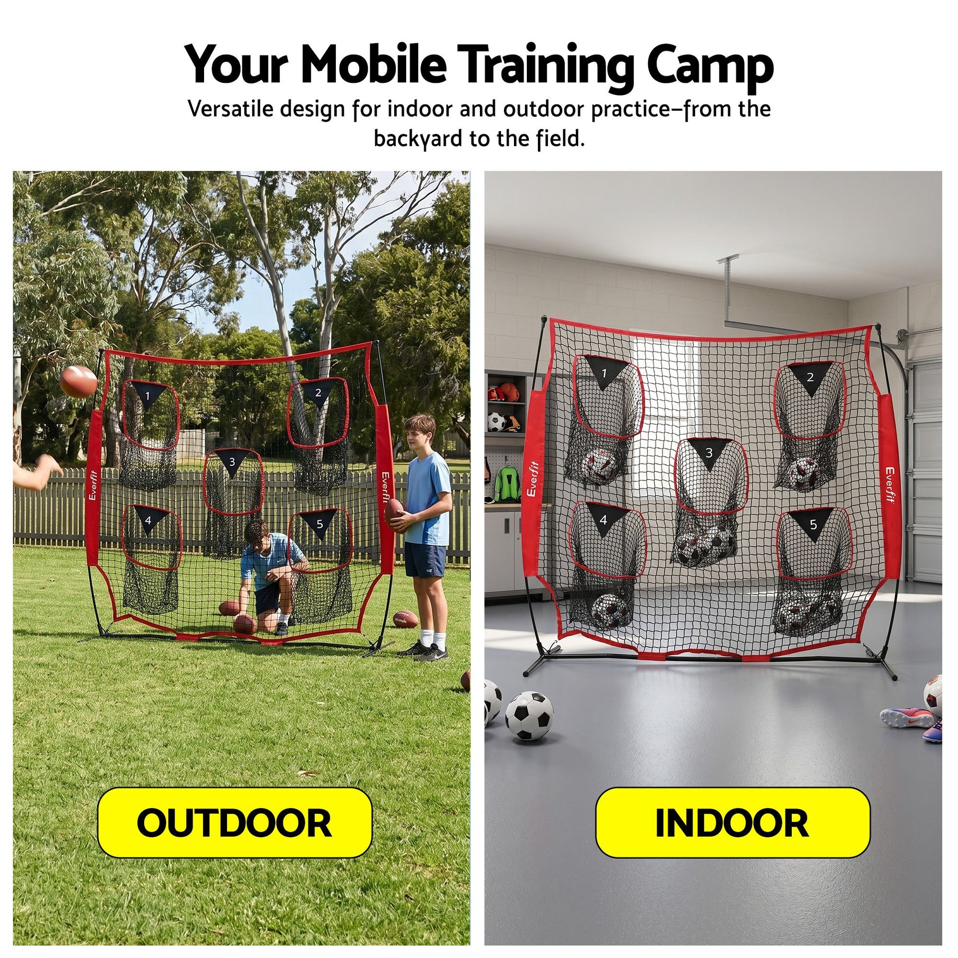 Everfit 1.8m Football Training Net 5 Target Portable Soccer Goal Nets Rebounder Everfit
