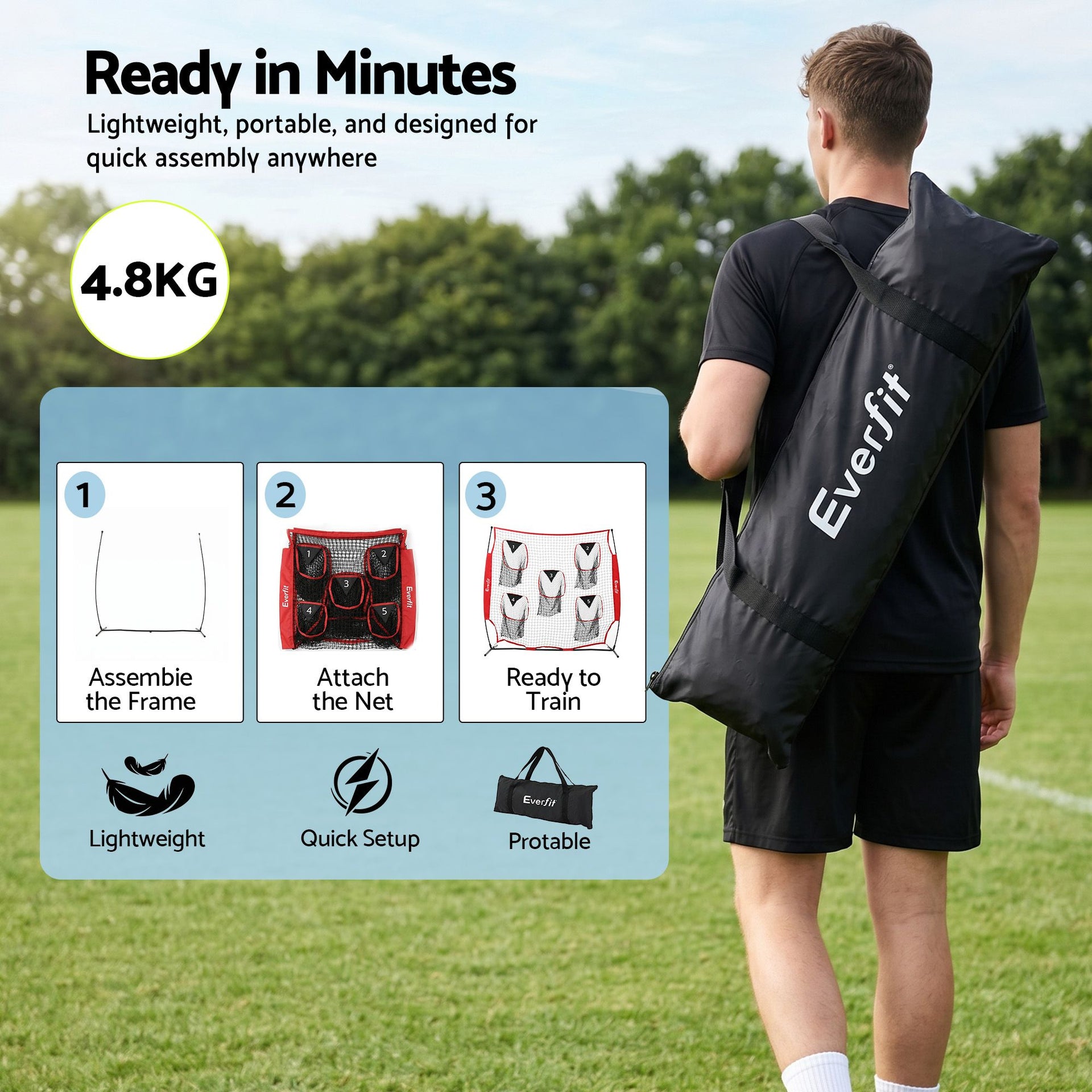 Everfit 1.8m Football Training Net 5 Target Portable Soccer Goal Nets Rebounder Everfit