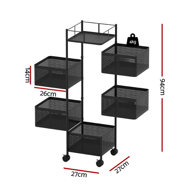 Artiss Storage Trolley Kitchen Cart 5 Tiers Storage Rack Black Awezingly