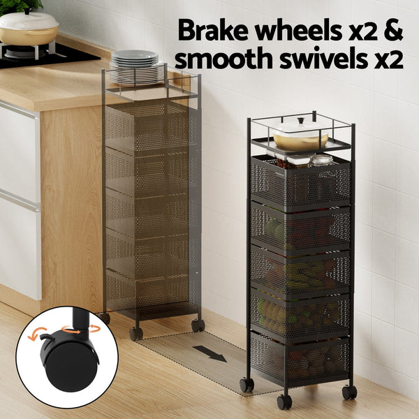 Artiss Storage Trolley Kitchen Cart 5 Tiers Storage Rack Black Awezingly