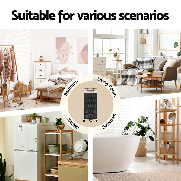 Artiss Storage Trolley Kitchen Cart 5 Tiers Storage Rack Black Awezingly