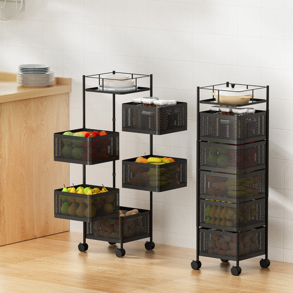 Artiss Storage Trolley Kitchen Cart 5 Tiers Storage Rack Black Awezingly