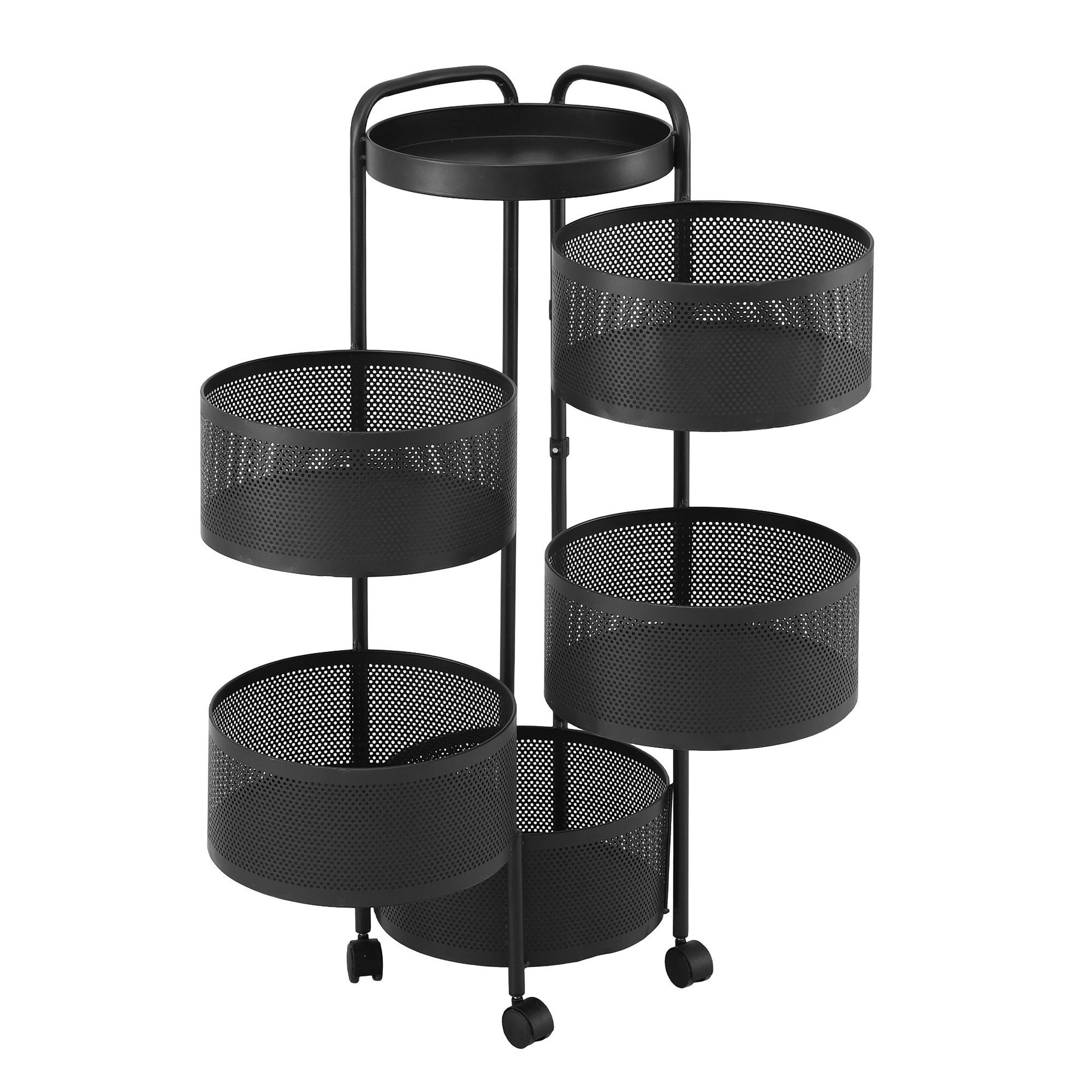 Artiss Storage Trolley Kitchen Cart 5 Tiers Storage Rack Round Basket Black Awezingly
